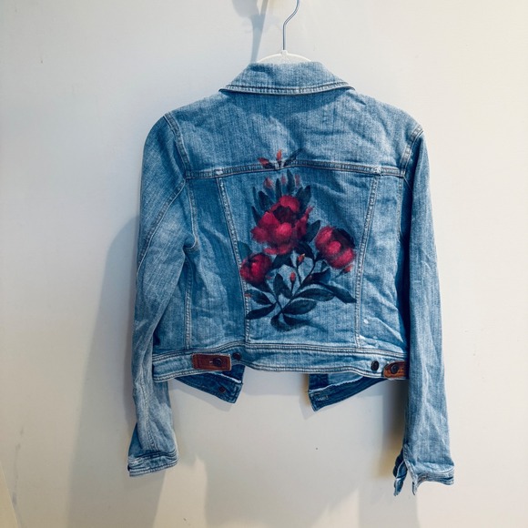 Pilcro Denim Jacket Floral Painted Jean Jacket Button Front Women's M - Picture 2 of 7
